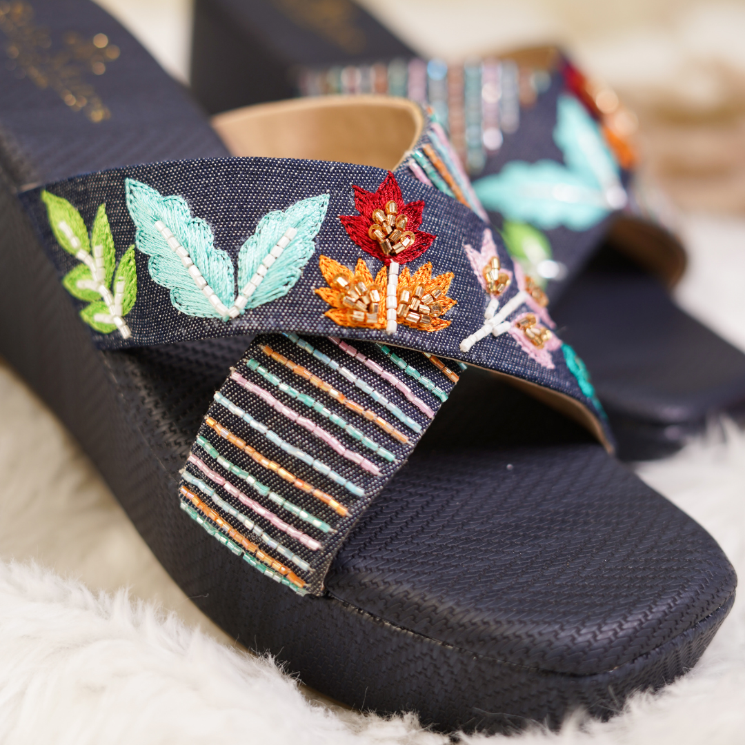 Wild Flower Hand crafted Wedge Heels